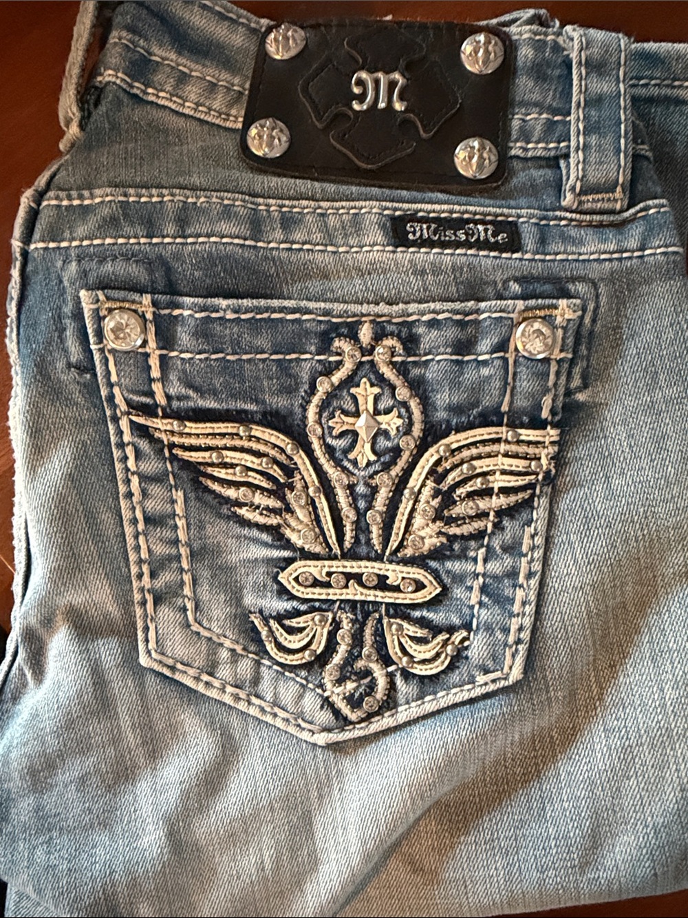 Miss Me Light Blue Embroidered slate  Jeans bootcut